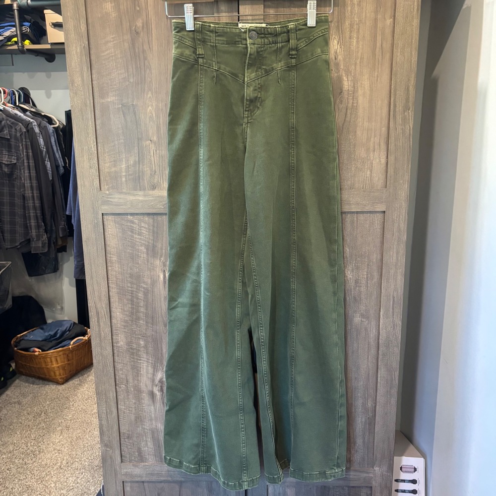 We The Free People Libre Green Wide Leg High Rise Seamed Pants Size 25